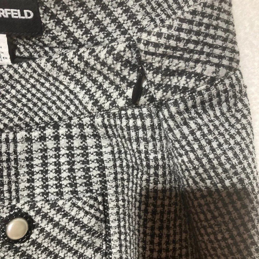 Karl Lagerfeld Paris Womens Size 6 Houndstooth Plaid Mini Skirt Pearl‎ Accents
